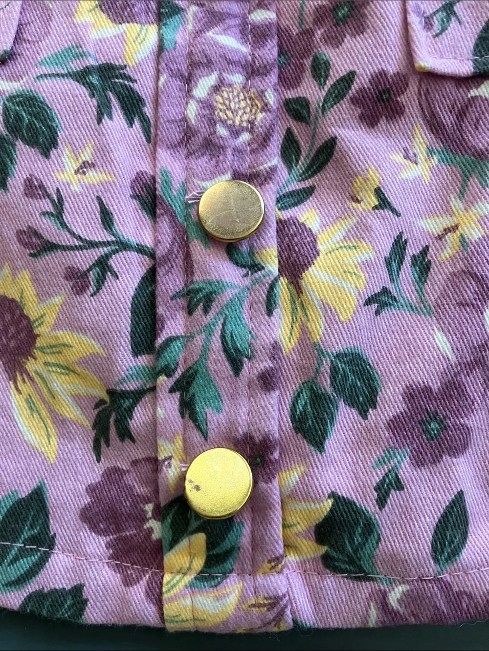 Girls Size 3-4/EU 104 Cotton Pink+Yellow Floral Button Embellished Skirt NWOT